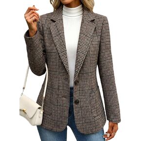 Mina Self 2026 Women's Tweed Houndstooth Blazer - Plaid Fully Lined Work Casual Office Jackets Suit with Pockets in Kuwait