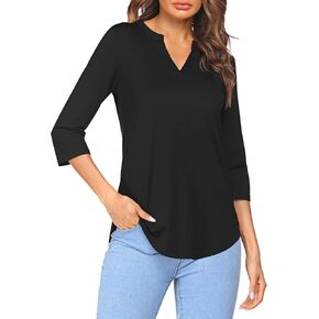 Sherosa Women's 3/4 Sleeve Shirts V Neck Casual Henley Work Tops Blouses in Kuwait