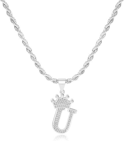 A-Z Initial Necklace Crown Necklace for Men Women Hip Hop Jersery for Father Mom Husband Alphabet Name Jewelry Gift Everyday Minimalist Accessories Anniversaries Birthdays in Saudi Arabia