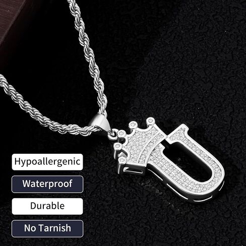 A-Z Initial Necklace Crown Necklace for Men Women Hip Hop Jersery for Father Mom Husband Alphabet Name Jewelry Gift Everyday Minimalist Accessories Anniversaries Birthdays in Saudi Arabia