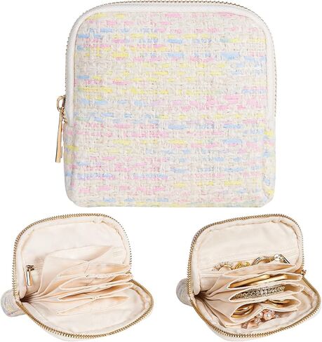 Women Travel Jewelry Case: Soft Bag with 5 Pouches for Ring Earring Necklace - Christmas and Birthday Gifts Choice (White) in Saudi Arabia