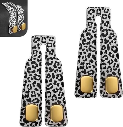 2 PCS Car Seat Back Storage Headrest Hooks, Multi-function Backseat Hanging Organizer for Bag & Phone, Leopard Print Suede Leather Hook, Hidden Storage Accessory for Cars (Black) in Saudi Arabia