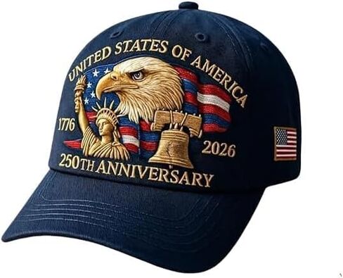 قبعة قابلة للتعديل للذكرى السنوية الـ 250 للولايات المتحدة الأمريكية - قبعة مطرزة وطنية قديمة مع نسر وإلهة in Kuwait