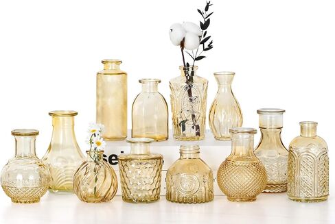 Mini Bud Vases As Wedding Centerpieces for Tables,Clear Bud Vases for Flowers,Small Flower Vases Suitable for Birthday Party,Anniversary,Wedding Reception,Baby Shower (Amber, 24PCS) in Saudi Arabia