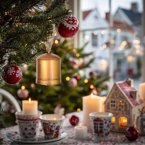 أجراس عيد الميلاد، ديكور أجراس بقرة عيد الميلاد العتيق، مجموعة من 4 أجراس بقر ذهبية ريفية كبيرة لعيد الميلاد مع حبل تعليق من الجوت لمقبض باب المنزل وشجرة عيد الميلاد وإكليل عيد الميلاد in Kuwait