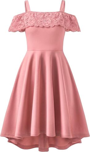 Cubear Girls Summer Dresses Off Shoulder Double Ruffle Elegant Formal Dress with Pockets 8-15 Years in Kuwait