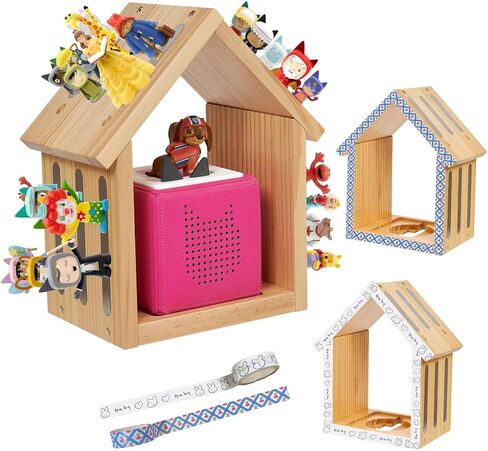 رف المنزل المغناطيسي من أجل Tonies - مساحة تخزين على الحائط أو سطح المكتب لصندوق Tonie Box 1 و2، ينظم 12-40 شخصية، ديكور غرفة الأطفال مع أشرطة لاصقة إضافية مكونة من بكرتين in Kuwait