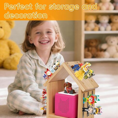 رف المنزل المغناطيسي من أجل Tonies - مساحة تخزين على الحائط أو سطح المكتب لصندوق Tonie Box 1 و2، ينظم 12-40 شخصية، ديكور غرفة الأطفال مع أشرطة لاصقة إضافية مكونة من بكرتين in Kuwait