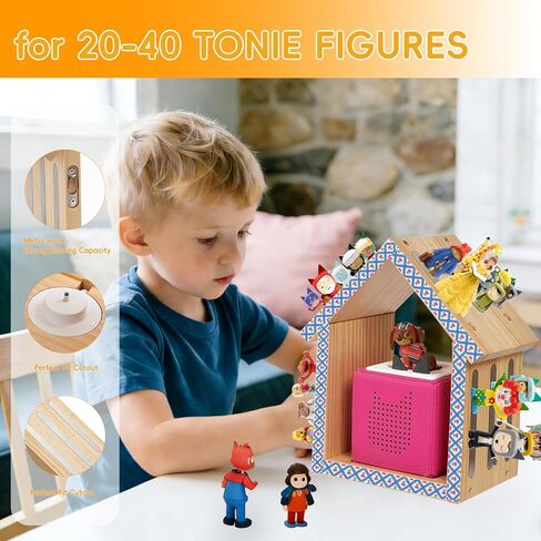 رف المنزل المغناطيسي من أجل Tonies - مساحة تخزين على الحائط أو سطح المكتب لصندوق Tonie Box 1 و2، ينظم 12-40 شخصية، ديكور غرفة الأطفال مع أشرطة لاصقة إضافية مكونة من بكرتين in Kuwait
