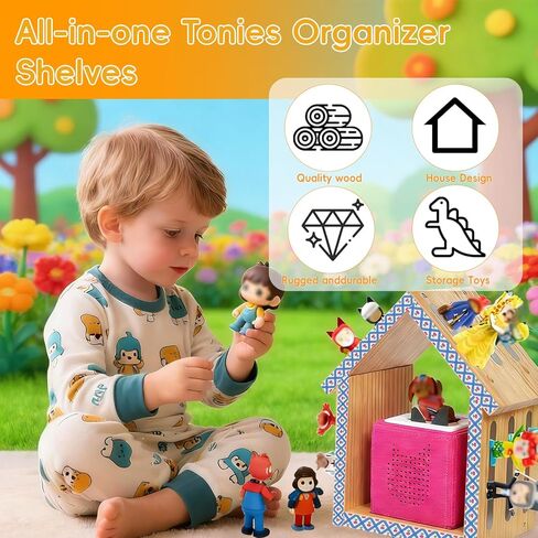 رف المنزل المغناطيسي من أجل Tonies - مساحة تخزين على الحائط أو سطح المكتب لصندوق Tonie Box 1 و2، ينظم 12-40 شخصية، ديكور غرفة الأطفال مع أشرطة لاصقة إضافية مكونة من بكرتين in Kuwait
