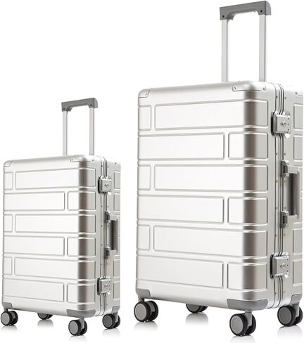 مجموعة حقائب سفر من الألومنيوم بالكامل مزودة بقفل جمركي TSA وغطاء صلب دوار (فضي، قطعتان (20/28)) in Saudi Arabia