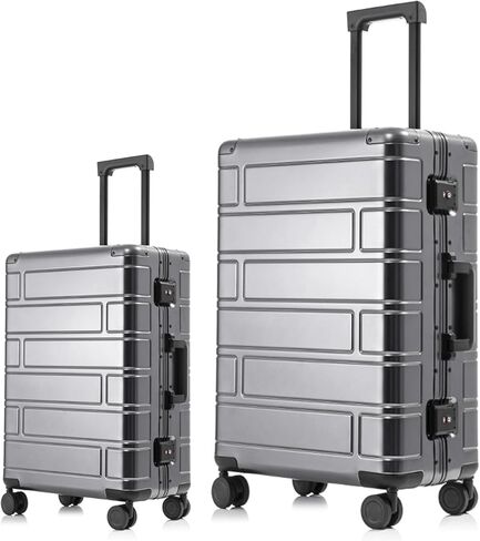 مجموعة حقائب سفر من الألومنيوم بالكامل مزودة بقفل جمركي TSA وغطاء صلب دوار (فضي، قطعتان (20/28)) in Saudi Arabia
