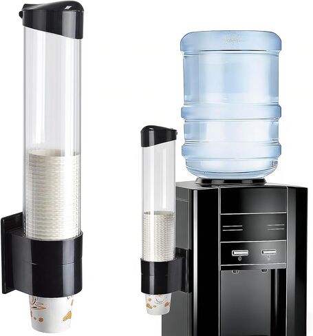 LBTING Cup Dispenser, Water Cooler Pull Type Cup Holder Fits 7oz - 12oz Cone or Flat Bottom Cups, Paste or Screw Plate Wall Mount, 16.9" Tube Length Black in Saudi Arabia