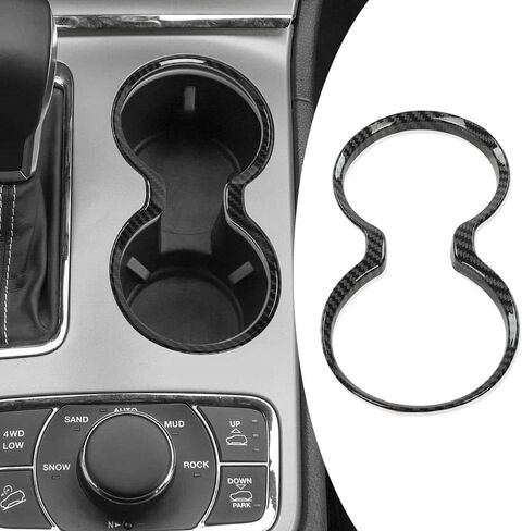PIT66 Gear Shift Cup Holder Cover Trim Bezel Black Carbon Fiber Compatible with 2011-2021 Jeep Grand Cherokee Cup Holder Trim in Saudi Arabia