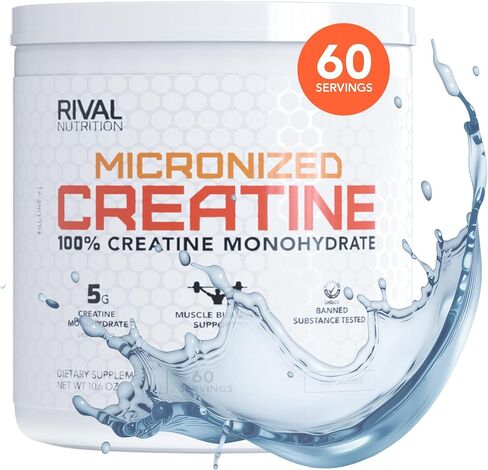 RIVAL NUTRITION Micronized Creatine - مسحوق كرياتين مونوهيدرات 100% - 60 حصة، 5 جرام لكل حصة لدعم نمو العضلات والصحة الإدراكية والذاكرة | 300 جرام كرياتين بدون نكهة للرجال والنساء in Saudi Arabia