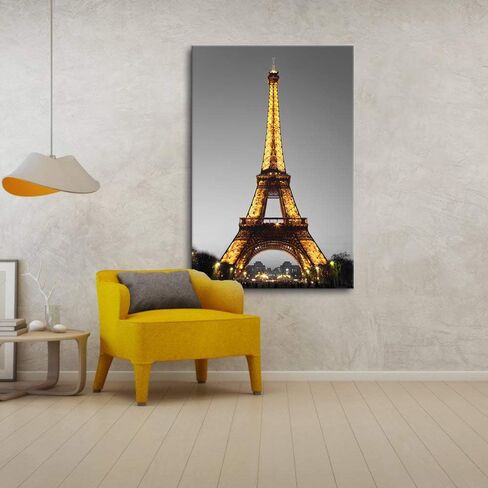 DekHome Paris Cityscape Canvas Wall Art Eiffel Tower at Night Canvas Picture Giclee Print Gallery Wrap Modern Home Decor Framed Ready to Hang 24"x36" in Saudi Arabia
