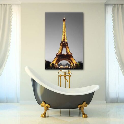 DekHome Paris Cityscape Canvas Wall Art Eiffel Tower at Night Canvas Picture Giclee Print Gallery Wrap Modern Home Decor Framed Ready to Hang 24"x36" in Saudi Arabia