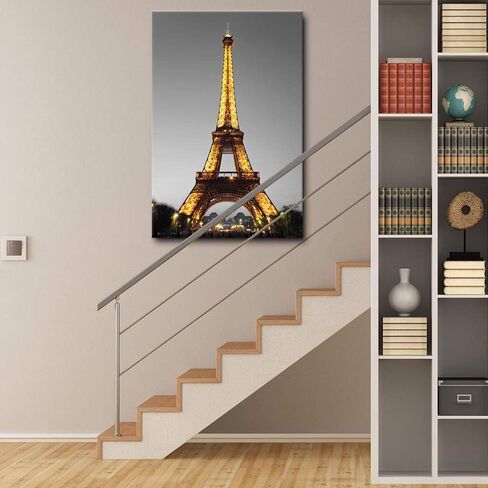 DekHome Paris Cityscape Canvas Wall Art Eiffel Tower at Night Canvas Picture Giclee Print Gallery Wrap Modern Home Decor Framed Ready to Hang 24"x36" in Saudi Arabia