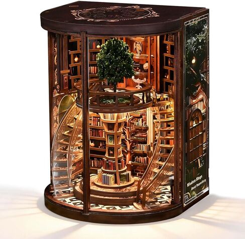Rotbakmin Book Nook Kits for Aduts, Teens, DIY Miniature House Library Dollhouse Booknook, 3D Wooden Puzzle, Tiny/Mini Home Diorama Building, Bookshelf Decor with Led Light, Clear Dust Cover in Saudi Arabia