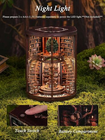 Rotbakmin Book Nook Kits for Aduts, Teens, DIY Miniature House Library Dollhouse Booknook, 3D Wooden Puzzle, Tiny/Mini Home Diorama Building, Bookshelf Decor with Led Light, Clear Dust Cover in Saudi Arabia