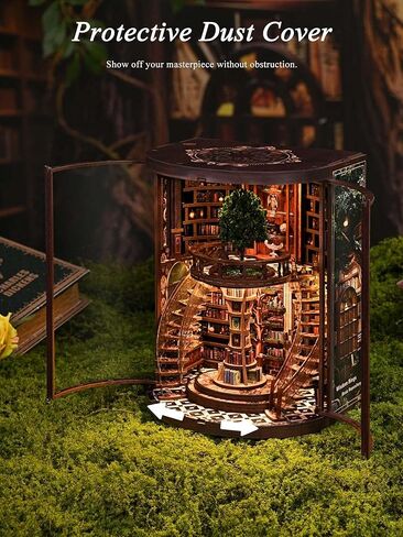 Rotbakmin Book Nook Kits for Aduts, Teens, DIY Miniature House Library Dollhouse Booknook, 3D Wooden Puzzle, Tiny/Mini Home Diorama Building, Bookshelf Decor with Led Light, Clear Dust Cover in Saudi Arabia