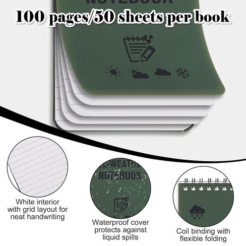 Chanumetal 6 Pack Waterproof Notepad, 3x5 Inch Pocket Notebook with 50 Sheets, Police Notepad Pocket Sized All Weather Notebook for Outdoor Office Home Memo (Black) in Saudi Arabia