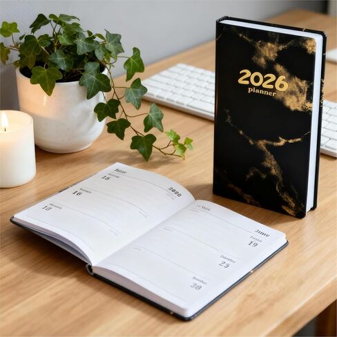 2026 Planner A6 White - Thick Paper PU Leather Hardcover, Weekly/Monthly/Daily Calendar, 120 Pages, Jan 2026-Dec 2026, 6.92" x 3.74", Back to School Supplies for Student Teacher A1 in Saudi Arabia