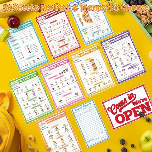 TICIAGA Kids Pretend Play Notepads - 9PCS 4x6 In Playtime Pad Included Breakfast Dinner Desert Coffee Menu Notepad 30 Page Pretend Notebook Imaginative Role for Toddler Kid Play Game, Restaurant Menu in Saudi Arabia