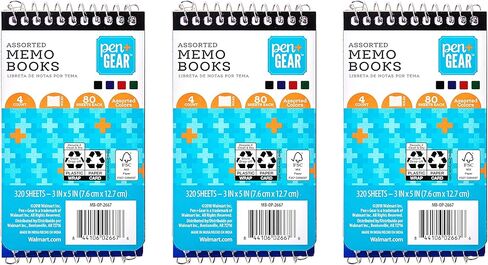 Pen + Gear Narrow Ruled Spiral Memo Book, 3 x 5, 80 Sheets, 4 Pack(pack of 3) Total 12 in Kuwait