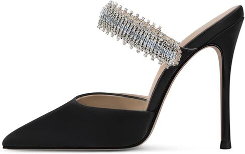 صنادل زفاف للنساء من BlingQueen بكعب عالٍ مزين بحجر الراين وشريط مدبب ومقدمة مدببة من الساتان بكعب عالٍ سهل الارتداء in Kuwait