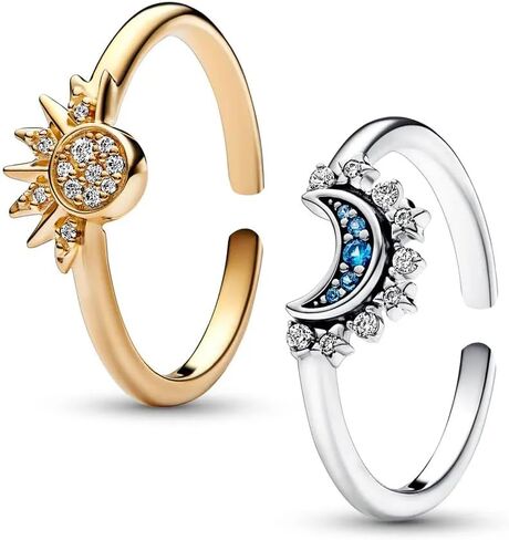 925 Sterling Silver Sun and Moon Ring Set for Women, Celestial Stacking Rings, Sky Blue Moon Star Ring, Dainty Stackable Jewelry Gift in Saudi Arabia