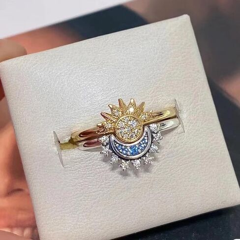 925 Sterling Silver Sun and Moon Ring Set for Women, Celestial Stacking Rings, Sky Blue Moon Star Ring, Dainty Stackable Jewelry Gift in Saudi Arabia