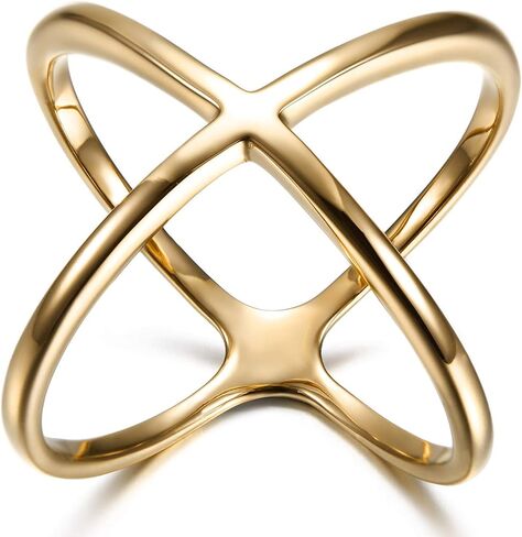 Cupimatch Women Criss Cross Ring - 316L Stainless Steel Minimalist Openwork Stackable Ring, Silver Valentine's Day (Size:6-10) in Saudi Arabia