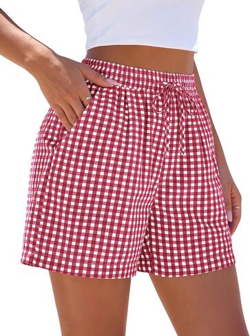 PRETTYGARDEN Elastic Waist Summer Shorts for Women Trendy 2026 Gingham Cute Pajama Bottoms Plaid Y2K Beach Vacation Clothes in Saudi Arabia