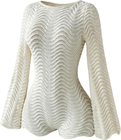 WDIRARA Women's Hollow Out Crochet Beach Cover Ups Tie Backless Shorts Jumpsuits Coverups in Saudi Arabia
