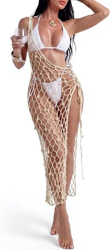 Women Swimsuit Crochet Cover up Dress 2026 Summer Bathing Suit Asymmetric Coverup Beach Tie Wrap Shawl Mermaid Skirt in Saudi Arabia