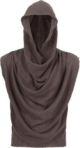 Post Apocalyptic Mens Hooded Top Apocalyptic Sleeveless Vest Medieval Vintage Retro Shirt Renaissance Clothing Costume in Kuwait