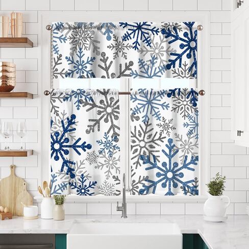 Winter Kitchen Curtains Short and Valance Set Pink Snowflake Dining Room Fabric Curtain Drapes Holiday Cafe Curtains Valance for Home Decor in Saudi Arabia