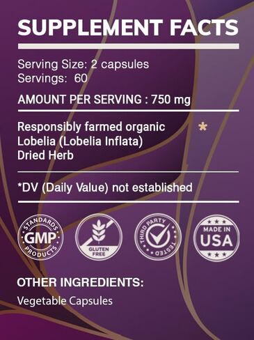 Earth's Love - Lobelia 120 Capsules, 500 mg, Responsibly farmed Lobelia (Lobelia spp.) Dried Herb (120 Capsules) in Saudi Arabia
