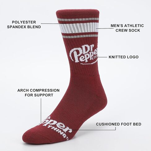 Bioworld Dr Pepper Classic Logo Maroon Men’s Athletic Crew Socks in Saudi Arabia