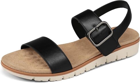 SHIBEVER Flat Sandals for Women Dressy: Summer Comfortable Sandals - Casual Open Toe Ankle Strap Flat Shoes Size 6-11 in Saudi Arabia