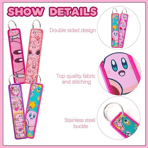 Pink Cute Video Game Embroidered Keychain（4 Pack） Cartoon Gifts Merch Party Supplies Key JDM Jet Tag Double Sided with Key Ring for Purse Charms Motorcycles Scooters Car Accessories in Saudi Arabia