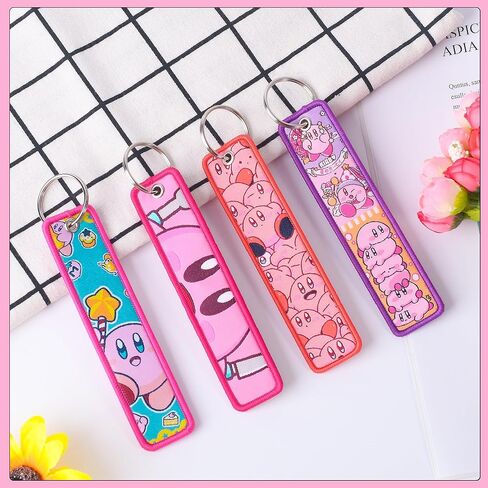 Pink Cute Video Game Embroidered Keychain（4 Pack） Cartoon Gifts Merch Party Supplies Key JDM Jet Tag Double Sided with Key Ring for Purse Charms Motorcycles Scooters Car Accessories in Saudi Arabia
