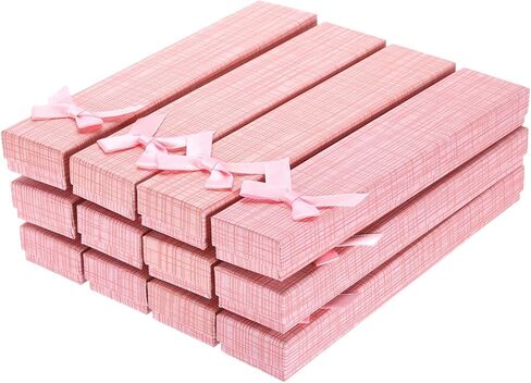 PATIKIL 8.3 x 1.5 x 0.9 Inch Jewelry Gift Box, 12 Pack Cardboard Paper Grid Rectangle Necklace Box with Foam Inserts Bowknot for Wedding Birthday Anniversary Proposal Festival, Brown in Saudi Arabia
