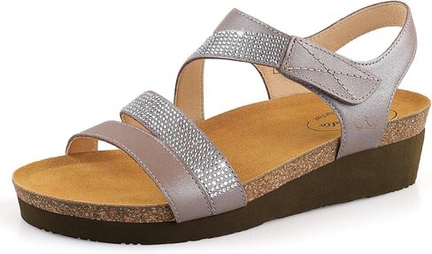 صنادل جلدية مريحة للنساء من BCSTUDIO، صنادل صيفية كاجوال للمشي من حجر الراين مع دعم للقوس in Kuwait