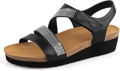 BCSTUDIO Women's Comfortable Wedge Dress Leather Sandals, Platform Summer Walking Casual Rhinestone Sandals with Arch Support in Saudi Arabia