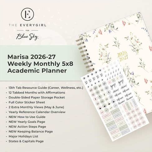 Blue Sky The Everygirl 2026-2027 Weekly and Monthly Academic Year Planner Calendar, July 2026 - June 2027, 5" x 8", Flexible Cover, Wirebound, Laminated Tabs, Storage Pocket, Includes Stickers, Marisa in Saudi Arabia