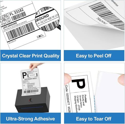 100 ملصق حراري 4x6 100/مكدس، ملصقات حرارية للشحن HUOJI مقاس 4x6 قابلة للطي متوافقة مع طابعات Rollo وZebra وMUNBYN (درجة تجارية) in Kuwait
