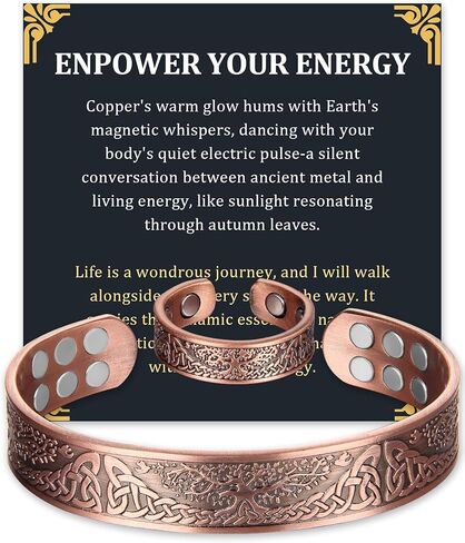 سوار نحاسي للرجال، سوار من النحاس النقي بنسبة 99.99%، قوة مغناطيسية معززة 18X مع مغناطيس النيوديميوم (شجرة الحياة) in Kuwait