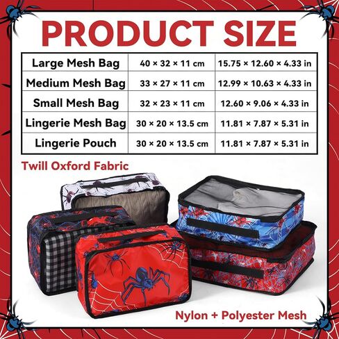 5 Pcs Spider Packing Cubes Set for Travel Spider Travel Bags Accessories Luggage Organizer for Adults Trips Holidays Hiking Camping Cruise in Saudi Arabia